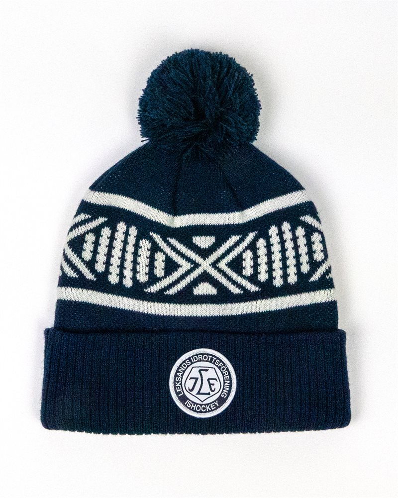 Mössa med tofs marin/vit