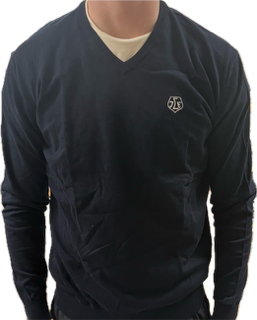 Stickad marin tröja v-ringad